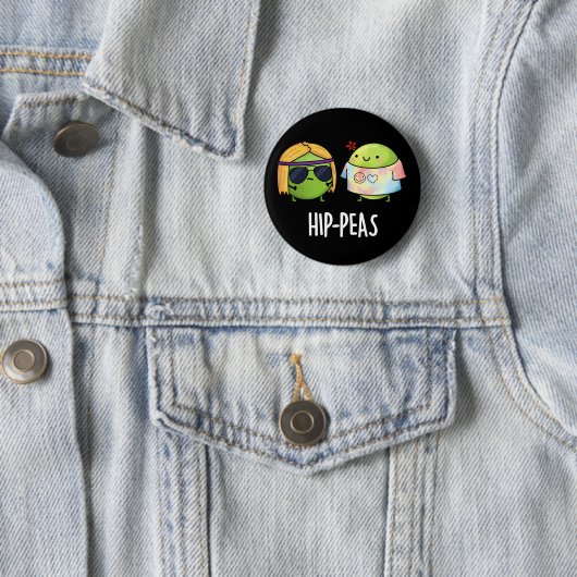 Funny Hippie Peas Pun Dark BG Ronde Button 5,7 Cm (In situ)