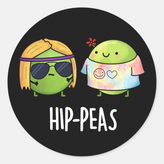 Funny Hippie Peas Pun Dark BG Ronde Sticker (Voorkant)