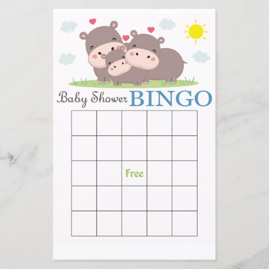 Funny Hippo baby shower bingo card (Voorkant)