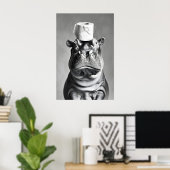Funny Hippo Bathroom Art Print, Toilet Paper Hat Poster (Thuiskantoor)