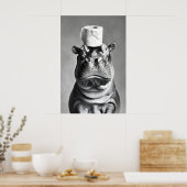Funny Hippo Bathroom Art Print, Toilet Paper Hat Poster (Keuken)