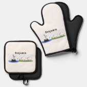 Funny hippo birdie twee ooien ovenwant & pannenlap set (Voorkant / Achterkant)