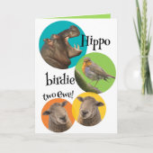 Funny Hippo Birdie Two Ewe Birthday Kaart (Voorkant)