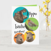 Funny Hippo Birdie Two Ewe Birthday Kaart (Gele Bloem)