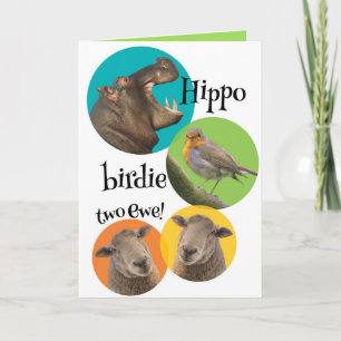 Funny Hippo Birdie Two Ewe Birthday Kaart