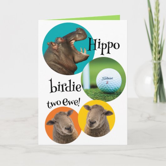 Funny Hippo Birdie Two Ewe for Golfer Birthday Kaart (Voorkant)