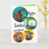 Funny Hippo Birdie Two Ewe for Golfer Birthday Kaart (Gele Bloem)
