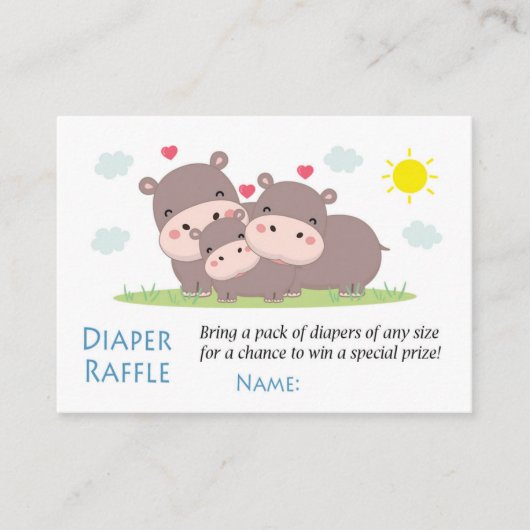 Funny Hippo Diaper Raffle Tickets (Voorkant)