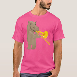Funny hippo die muziek speelt met trombone t-shirt