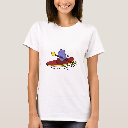 Funny Hippo Kayaking Cartoon T-shirt (Voorkant)