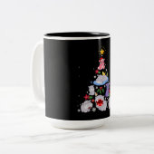 Funny Hippo kerstboom | Xmas Hippopotamus Tweekleurige Koffiemok (Voorkant links)