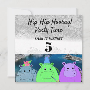 Funny Hippo Party Invitation Kaart