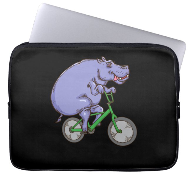 Funny Hippo Riding Bicycle Hippopotamus Kinder Hip Laptop Sleeve (Voorkant)