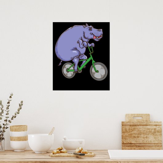 Funny Hippo Riding Bicycle Hippopotamus Kinder Hip Poster (Keuken)