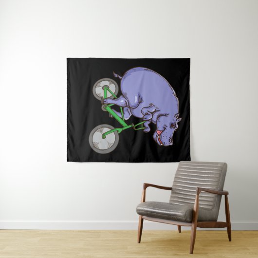 Funny Hippo Riding Bicycle Hippopotamus Kinder Hip Wandkleed (In Situ (horizontaal))