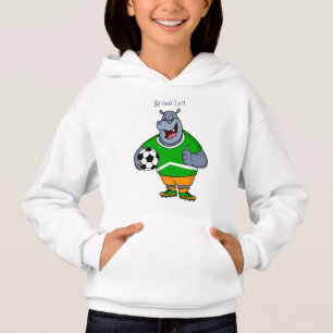 Funny hippo soccer player cartoon
