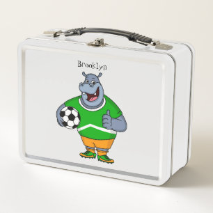 Funny hippo soccer player cartoon