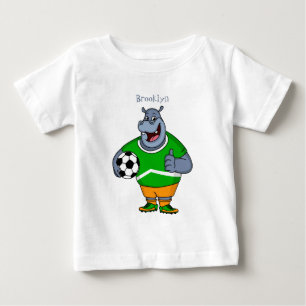 Funny hippo soccer player cartoon