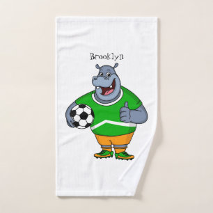 Funny hippo soccer player cartoon bad handdoek