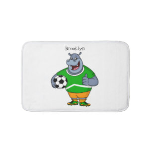 Funny hippo soccer player cartoon badmat