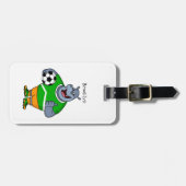 Funny hippo soccer player cartoon bagagelabel (Voorkant horizontaal)