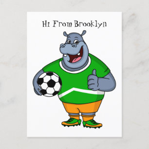 Funny hippo soccer player cartoon briefkaart