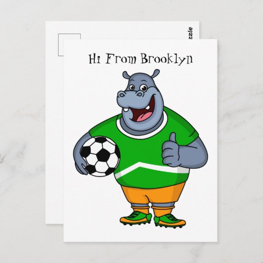 Funny hippo soccer player cartoon briefkaart (Voorkant / Achterkant)