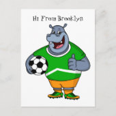 Funny hippo soccer player cartoon briefkaart (Voorkant)