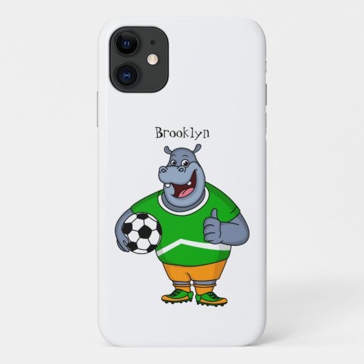 Funny hippo soccer player cartoon Case-Mate iPhone case (Achterkant)