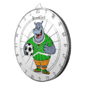 Funny hippo soccer player cartoon dartbord (Voorkant Rechts)