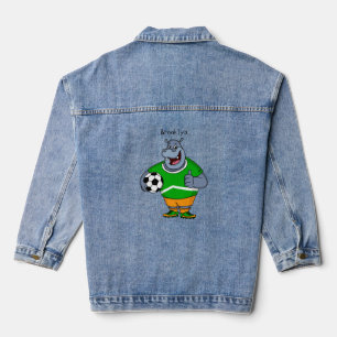 Funny hippo soccer player cartoon denim jacket