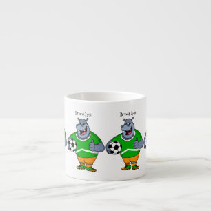 Funny hippo soccer player cartoon espresso kop