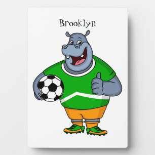 Funny hippo soccer player cartoon fotoplaat