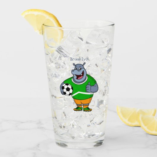 Funny hippo soccer player cartoon glas (Voorkant ijs)