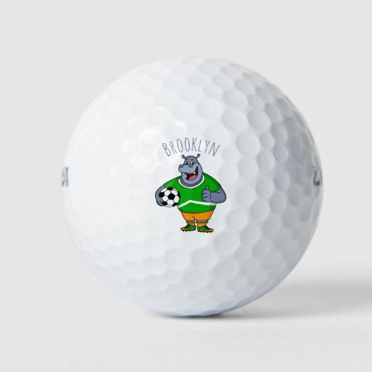 Funny hippo soccer player cartoon golfballen (Voorkant)