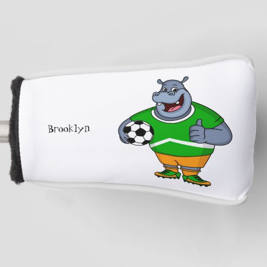 Funny hippo soccer player cartoon golfheadcover (Voorkant)