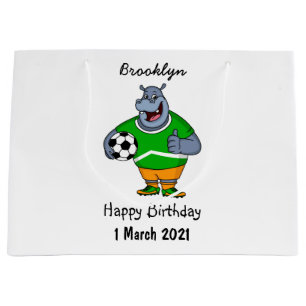 Funny hippo soccer player cartoon groot cadeauzakje