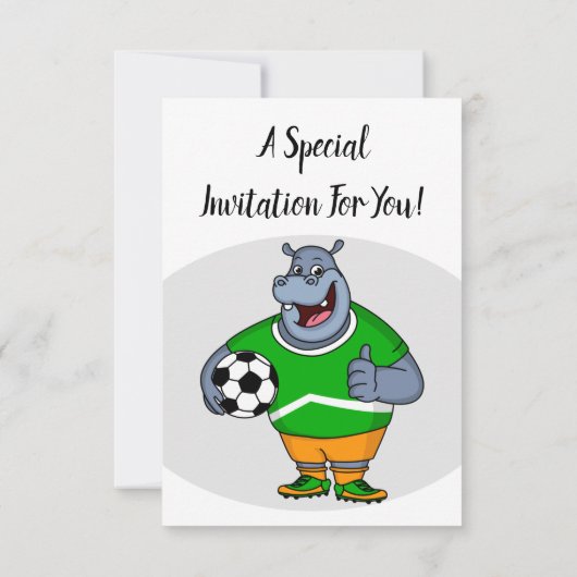 Funny hippo soccer player cartoon kaart (Achterkant)