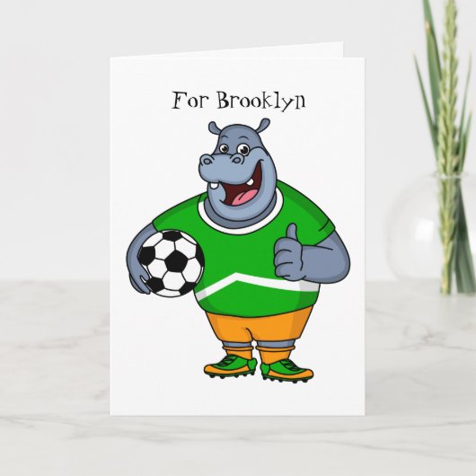 Funny hippo soccer player cartoon kaart (Voorkant)