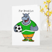 Funny hippo soccer player cartoon kaart (Gele Bloem)