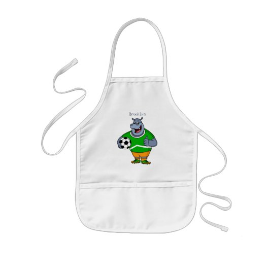 Funny hippo soccer player cartoon kinder schort (Voorkant)