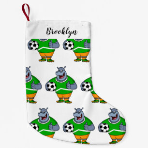 Funny hippo soccer player cartoon kleine kerstsok