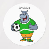 Funny hippo soccer player cartoon labels (Design 1)
