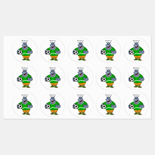 Funny hippo soccer player cartoon labels (Vel)