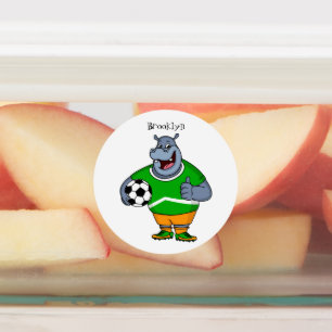 Funny hippo soccer player cartoon labels
