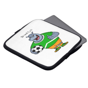 Funny hippo soccer player cartoon laptop sleeve