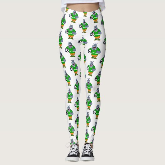 Funny hippo soccer player cartoon leggings (Voorkant)