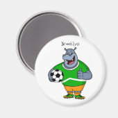 Funny hippo soccer player cartoon magneet (Voorkant / Achterkant)