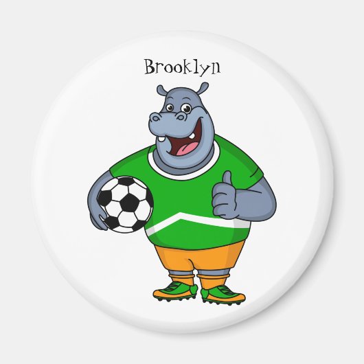 Funny hippo soccer player cartoon magneet (Voorkant)