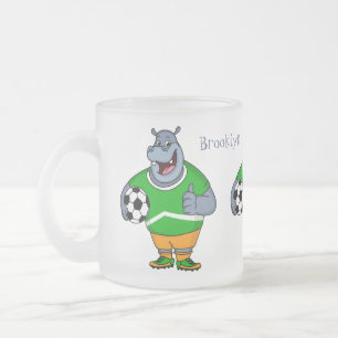 Funny hippo soccer player cartoon matglas koffiemok